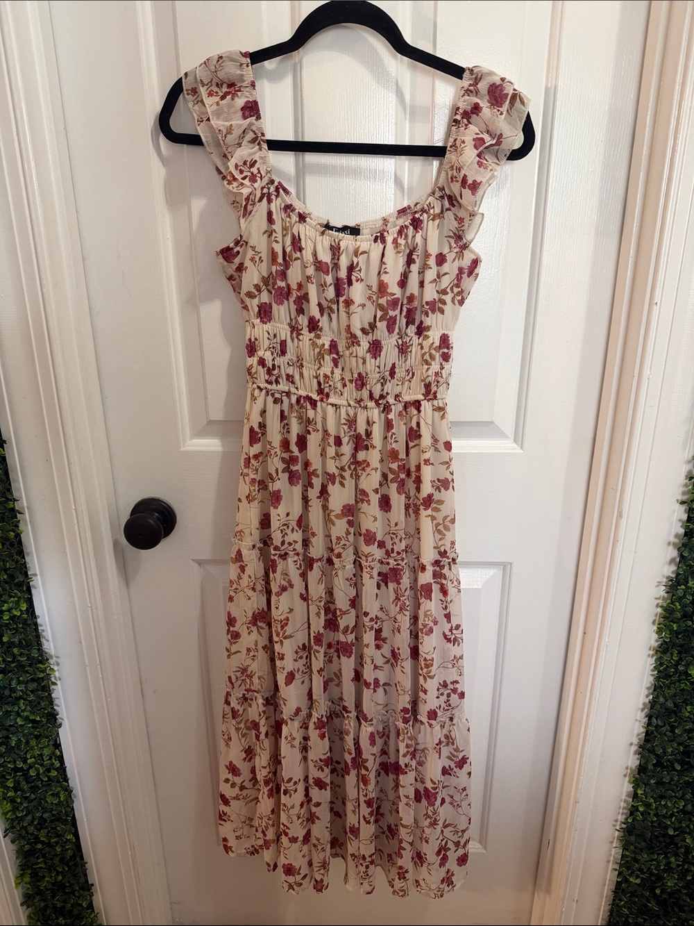 Trixxi Cream Maxi Dress with maroon Floral Print